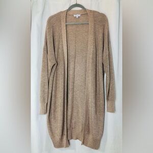 Lucy Paris Duster Cardigan Sweater Sm Taupe Gold Shimmer Longlne Open Front Knit